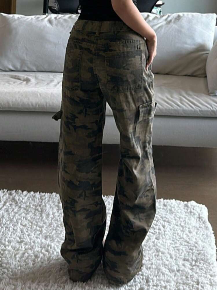 Women's Tall/Long Length Loose Straight Leg Camouflage Print Casual Jeans