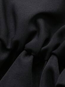 DAZY Chân váy xòe rộng rãi, thoải mái, kiểu dáng mùa xuân hè, có dây rút ở eo, họa tiết hoa, túi lớn và thiết kế phối màu, nhẹ nhàng, phong cách đường phố ngoài trời dành cho nữ. - màu đen - Xem 3