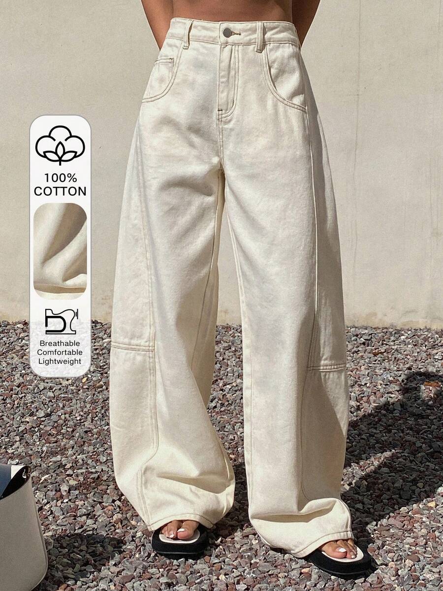 Livesso 女士休闲街头风宽松百搭牛仔裤