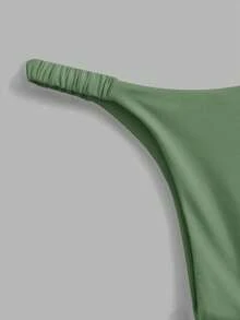 Swim Mod Solid Color Halter Spaghetti Strap Triangle Bikini Swimwear, Summer Holiday Beach Holiday Sage Green - Olive Green - View 6