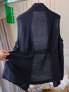 GlowEve 藏蓝色拉链抽绳腰无袖轻薄女式风衣