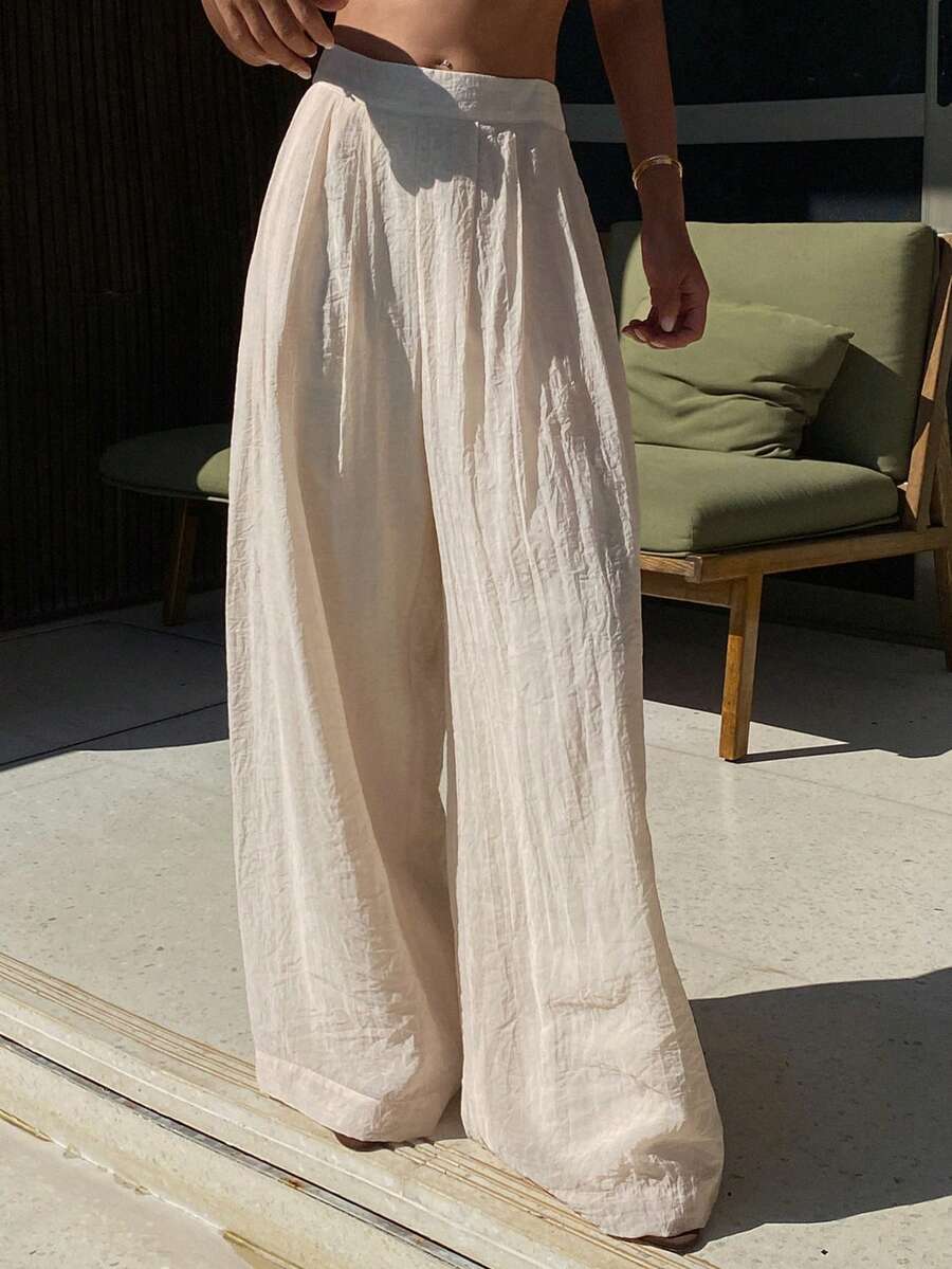 DAZY Pantalones anchos y sueltos para mujer, elegante ropa de vacaciones, primavera/otoño - Albaricoque - Ver 1