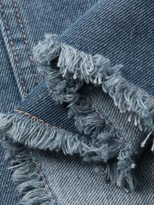 DAZY 女士侧裹式系带休闲牛仔不对称设计半身裙 - 中等水洗藍 - 查看 7