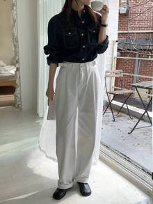 DAZY 复古长袖牛仔衬衫，休闲宽松版型女式工装外套