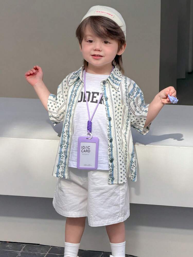 Baby Boys' Korean Style Allover Print Polo Collar Short Sleeve Top Summer