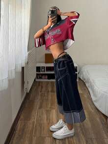 StreetHx Women's Versatile Casual Wide Leg Mid-Length Jeans - Dark Wash - View 5