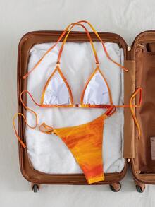 Swim Vcay Summer Vacation Sexy Gradient Beaded Halter Backless Triangle Cup Bikini Set Orange Two Piece Set Mexico Bikini Orange Swimsuit Women - Multicolor - View 4