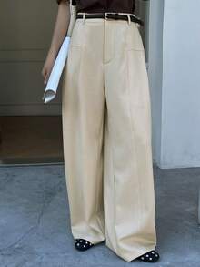 DAZY Women's Solid Color Button Casual Versatile Commuting Wide Leg Pants - Apricot - View 6
