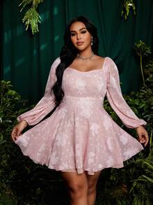 Đầm dài tay dáng chữ A tay dài hở lưng, buộc dây, cỡ lớn, chất liệu jacquard. - Bụi hồng - Xem 2