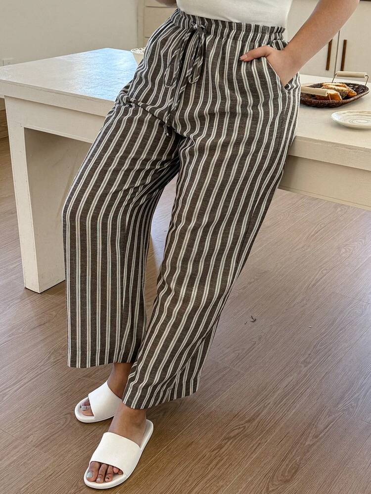 Dazy Plus Plus Size Elastic Waist Drawstring Loose Straight Leg Pajama Pants, Loungewear Bottom