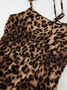 SHEIN PETITE Petite Women's Coffee Leopard Print Adjustable Waist Strap Dress, Spring/Summer - Multicolor - View 6