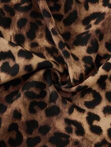 SHEIN PETITE Petite Women's Coffee Leopard Print Adjustable Waist Strap Dress, Spring/Summer - Multicolor - View 8