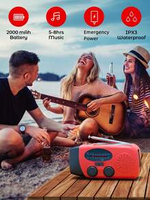 Teckwe Hand Crank Radio With 2000mAh Cellphone Charger, AM FM NOAA Weather Radio With Bright Flashlight For Home And Outdoor Emergencies - Red - View 4