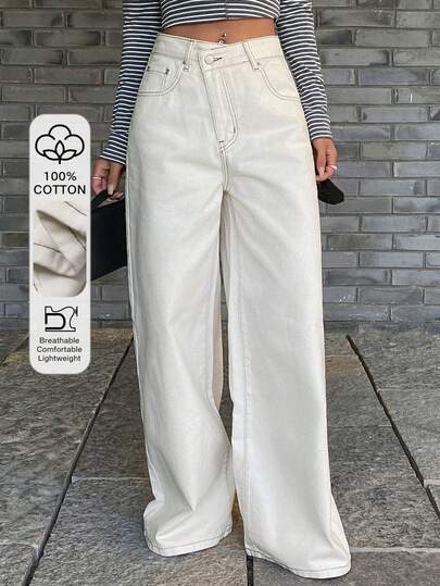 DAZY Jeans de pierna recta y cintura suelta para mujer, estilo casual de ciudad con diseño de cinturilla