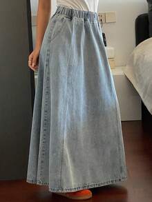 DAZY Loose Drawstring Waist Casual Women Denim Skirt - Light Wash - View 7