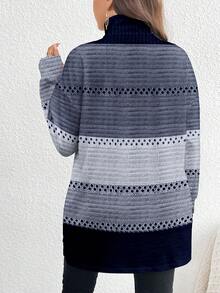 EMERY ROSE 大码女式蓝色条纹印花休闲长款T恤，适合秋冬季、新年、情人节约会穿着 - 彩色 - 查看 3