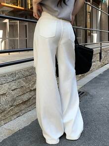 DAZY Women's Casual White Distressed Denim Jeans With Mesh Panels - White - View 2