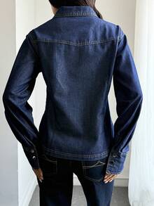 DAZY Women's Collared Cinched Waist Fitted Casual Denim Jacket