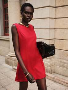 Lumivelle 女士优雅派对/约会无袖修身露背蝴蝶结短裙，夏季 - 紅色 - 查看 1