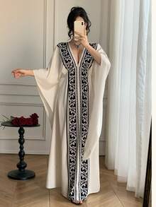 Celisse Women's Elegant Deep V-Neck Floral Print Loose Batwing Sleeve Dress - Multicolor - View 4