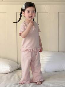 Dazy Kids 2pcs Baby Girls Striped Round Neck Long Sleeve T-Shirt And Pants Comfortable Homewear Set - Baby Pink - View 9