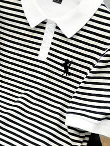 Manfinity Joysei Men's Striped Knight Print Casual Versatile Commuting Short Sleeve Polo Shirt