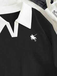 Glimmora 男士拼接彩色骑士图案休闲百搭长袖卫衣，适合秋冬季外出穿着 - 彩色 - 查看 3