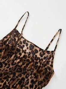 SHEIN PETITE Petite Women's Coffee Leopard Print Adjustable Waist Strap Dress, Spring/Summer - Multicolor - View 7