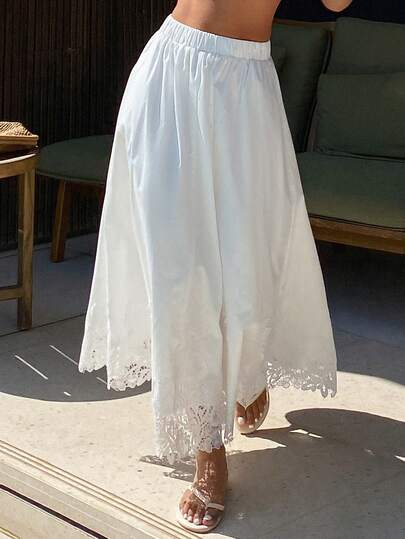 DAZY Chân váy chữ A dáng rộng phối ren tương phản, trang phục thường ngày thoải mái cho nữ, thích hợp mặc đi nghỉ dưỡng mùa xuân/hè.