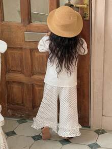 DAZY Toddler Girls' Polka Dot Loose Wide Leg Casual Pants, Versatile All-Over Print, Spring/Summer - White - View 2