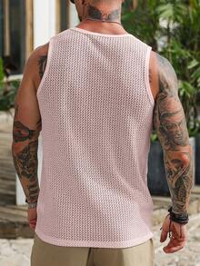 Manfinity RSRT Men's Crew Neck Hollow Out Jacquard Casual Versatile Daily Wear Tank Top - Pink - View 2