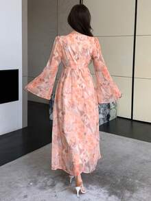 DAZY Elegant Lace Patchwork Vacation Wedding Guest Midi Dress Sundress Boho - Coral Orange - View 2