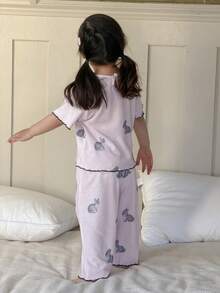 DAZY 2pcs Baby Girls' Cartoon Animal Print Long Sleeve Top And Pants Pajama Set - Beige - View 2