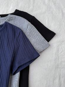 3件套 少女罗纹针织圆领休闲T恤 - 彩色 - 查看 8