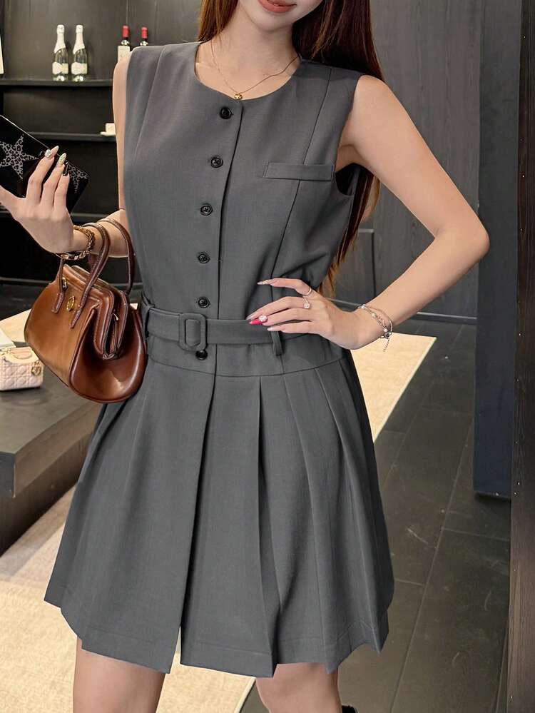 Women's Solid Color Minimalist Sleeveless Dress, Casual Everyday Wear