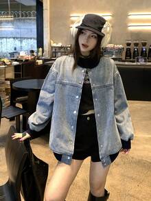 DAZY 充满青春气息的女士休闲牛仔上衣 - 藍色 - 查看 4