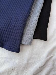 3件套 少女罗纹针织圆领休闲T恤 - 彩色 - 查看 4