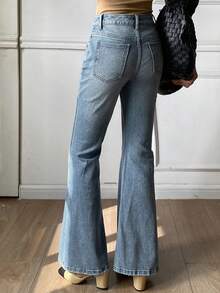 DAZY 女士常规腰围性感休闲喇叭裤 - 中等水洗藍 - 查看 5