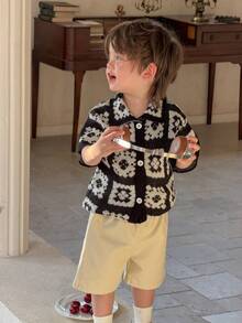 DAZY 男童格子花卉印花休闲Polo衫，夏季