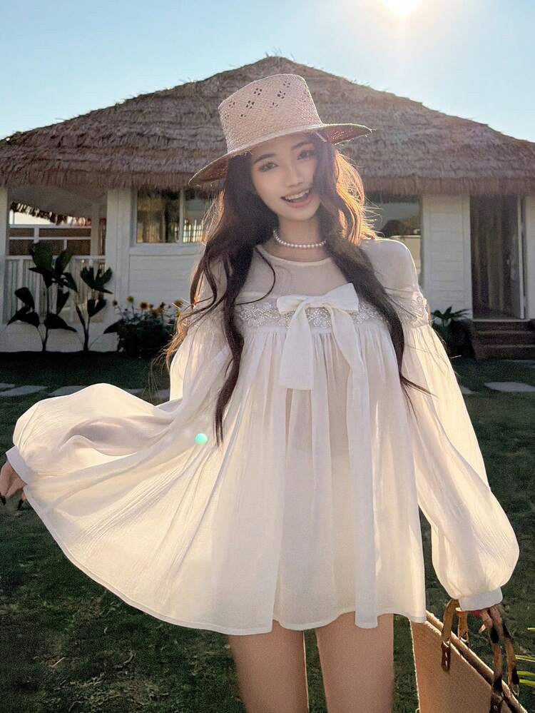 Women's Bow Tie Blouse Top, Summer Vacation Shirt