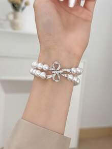 Teckwe 1. An Elegant Pearl Bow-Style Women's Wristband Suitable For Smartwatches 38/40/41/(S10-11)42mm. Fashionable Premium Women's Smart Wristband. - Multicolor - View 6