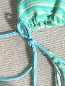Swim Mod Letni zestaw bikini w paski z koralikami i niebieskim aqua blue na wakacje 2022, uroczy, dwuczęściowy - Wielokolorowe - Zobacz 4