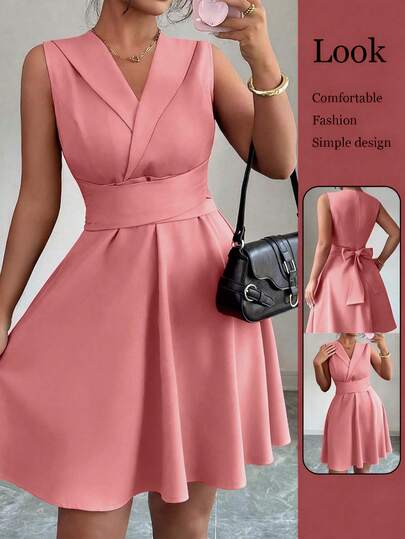 Elenzga 大码优雅纯色无袖中长连衣裙，适合夏季通勤