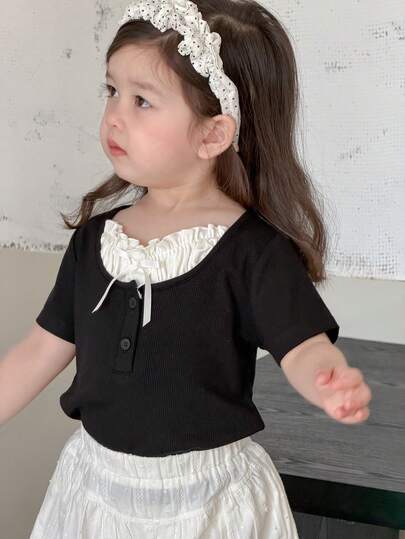 DAZY 女童韩版荷叶边短袖上衣