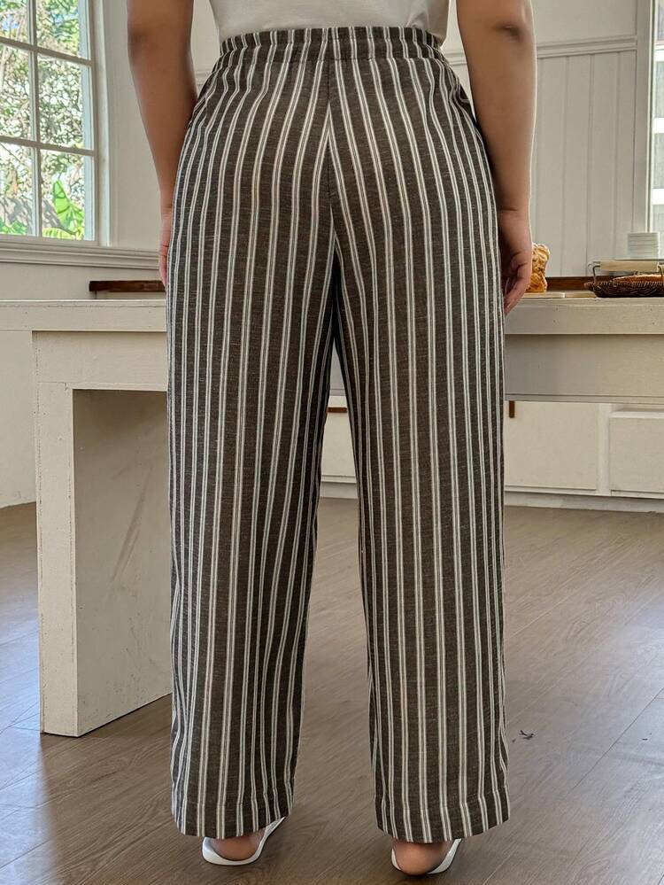Dazy Plus Plus Size Elastic Waist Drawstring Loose Straight Leg Pajama Pants, Loungewear Bottom
