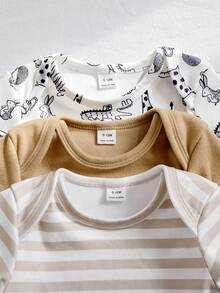 SHEIN Playful Pals Baby Boy Cartoon Animal Print Long Sleeve Romper, Casual For Spring/Autumn - Multicolor - View 6