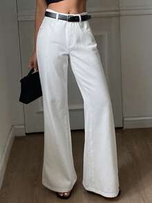 DAZY 女士低腰喇叭牛仔裤，休闲性感白色牛仔裤 - 白色 - 查看 4