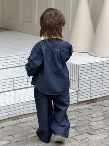 DAZY Toddler Boys' Retro Casual Washed Denim Shirt Collar - Dark Wash - View 9