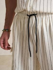 Airaco Men's Drawstring Waist Striped Cargo Pocket Casual Shorts - White - View 3