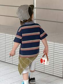 Dazy Kids Toddler Boys' Striped Polo Collar Short Sleeve Top - Royal Blue - View 2